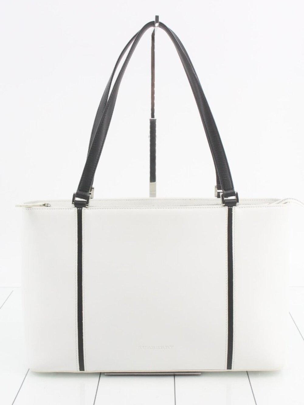Burberry White Tote with Black Straps